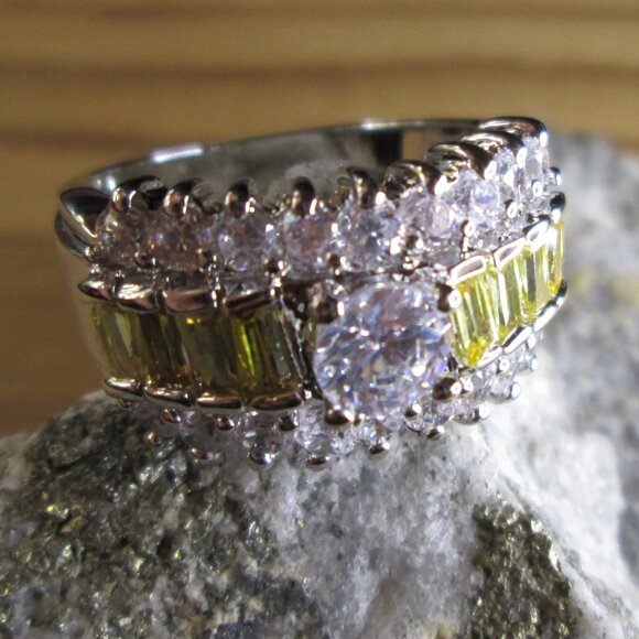 Round and Lemon Baguette Stacked Ice CZ ring - Picture 2 of 6
